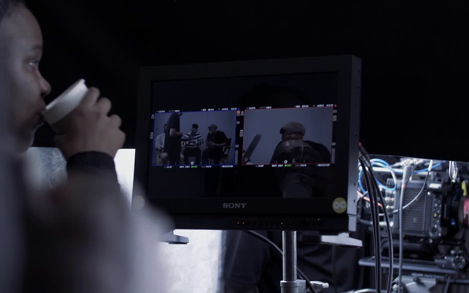 A production team working through plans and materials